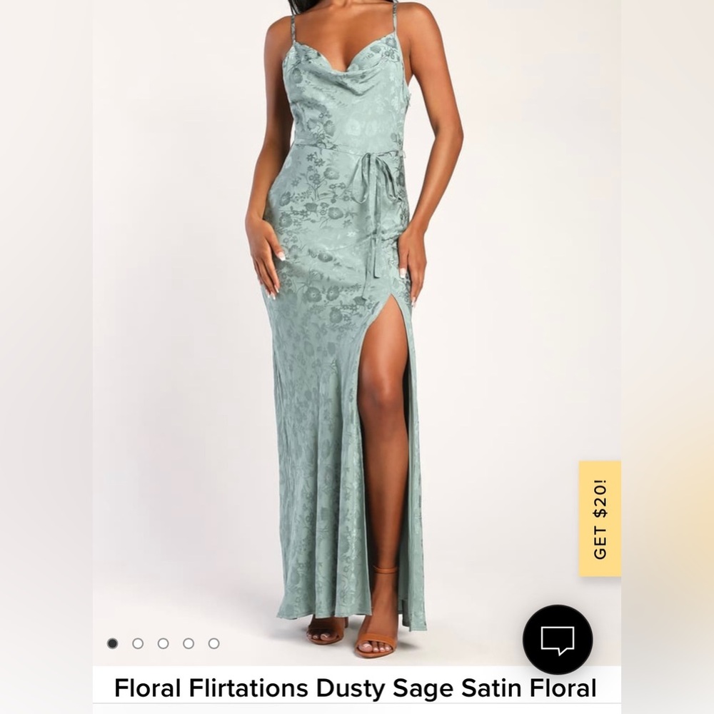 Lulu’s Floral Flirtations Dusty Sage Satin Dress